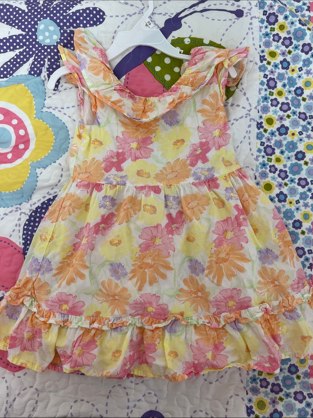 Janie and Jack Yellow Floral Ruffle Dress with Pink Orange Lavender Flowers